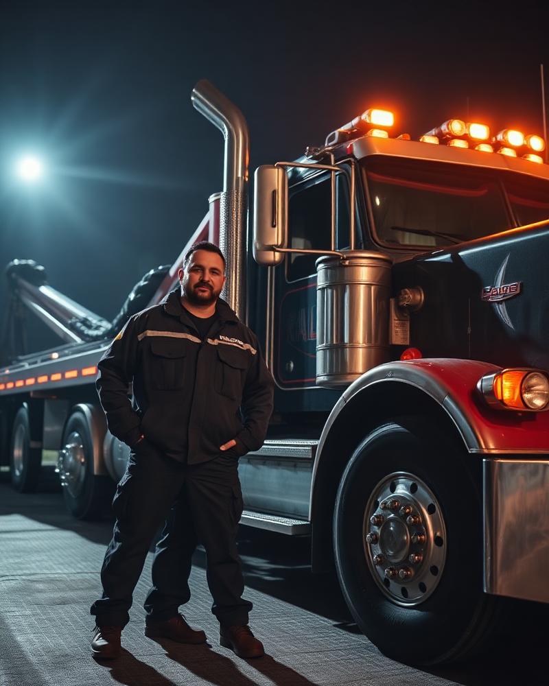 Chauffeur Titan devant sa dépanneuse